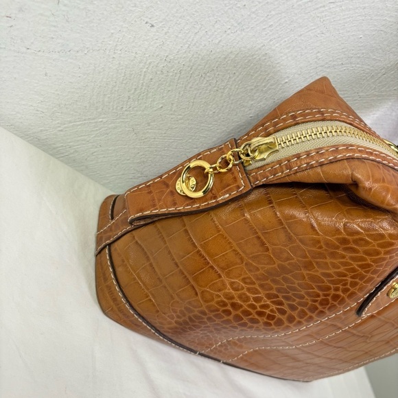 MICHAEL KORS Caramel Honey Tan Croc Embossed Genuine Leather Satchel Tote - Picture 14 of 16